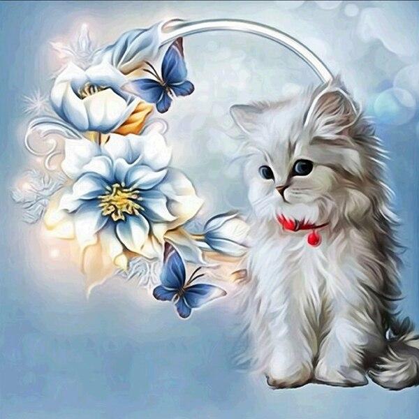 5D DIY Diamond Painting Full Round Cartoon Animals Cat Cross Stitch Kit Embroidery Mosaic Art Picture of Rhinestones Decor Gift