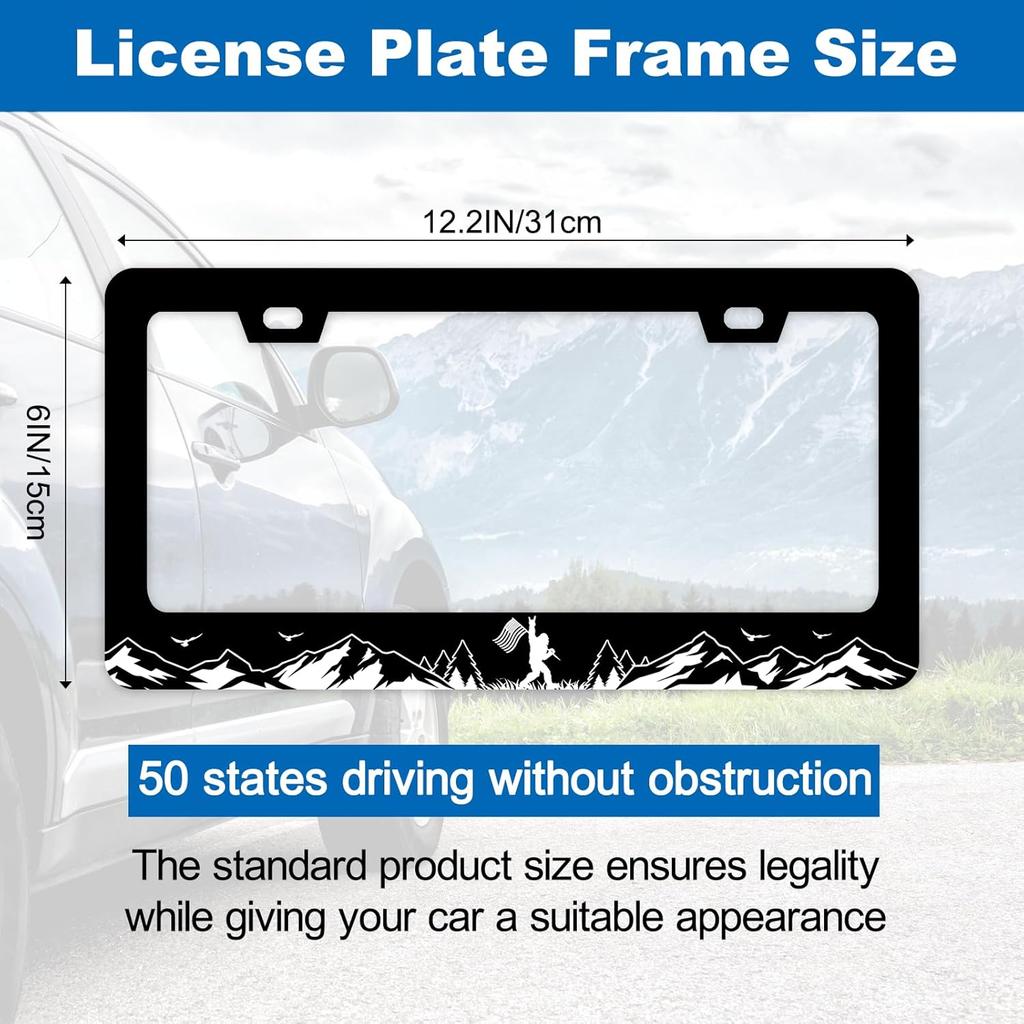 FIORDY 2Pcs Bigfoot License Plate Frame Personalized License Plate Frames Auto Accessory Bracket Stainless Steel License Plate Holder With Screws For