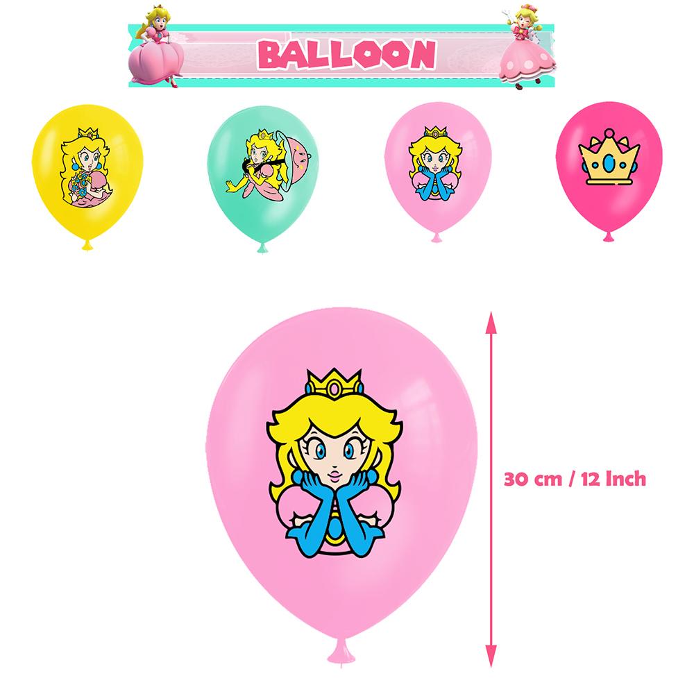 30Pcs Princess Peach Birthday Party Supplies Include Banner Cake Topper Balloons