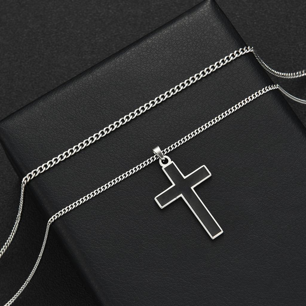 2pcs Stainless Steel Cross Pendant Necklace Set for Men Women Punk Minimalist Silver Color Necklace Chokers Hip Hop Jewelry Gift