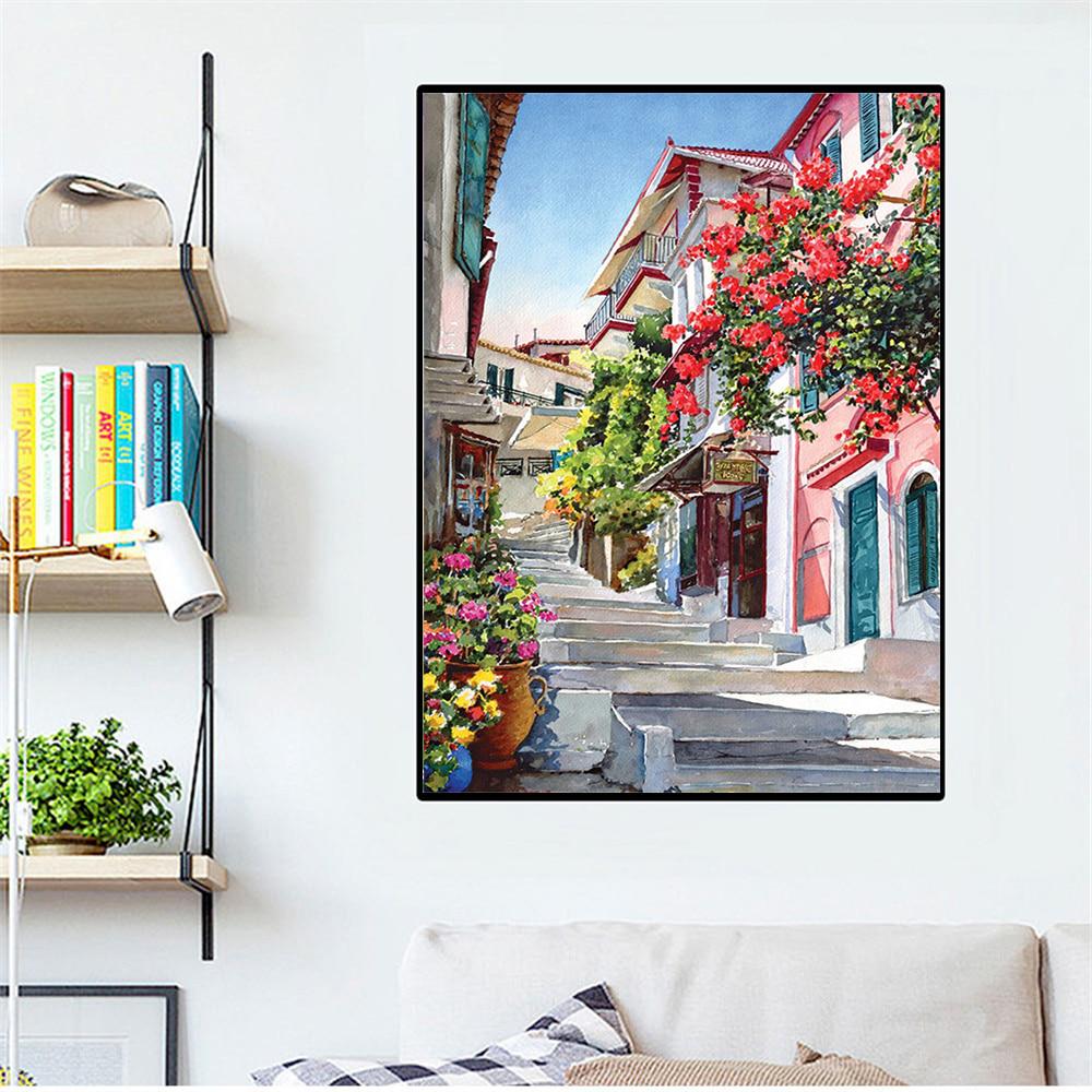 5D-Diamantgemälde, Kreuzstich, Landschaft, Haus, Diamant-Stickerei, Landschaft