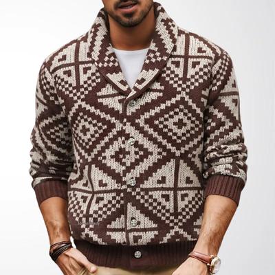 Men's Retro Geometric Jacquard Cardigan Sweater - SY0077