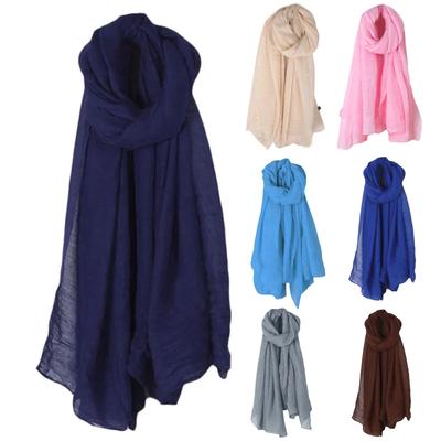 Écharpe en coton et lin, style ethnique, pour femme, printemps et été, châle uni, couleur bonbon, plissée, hijab en soie