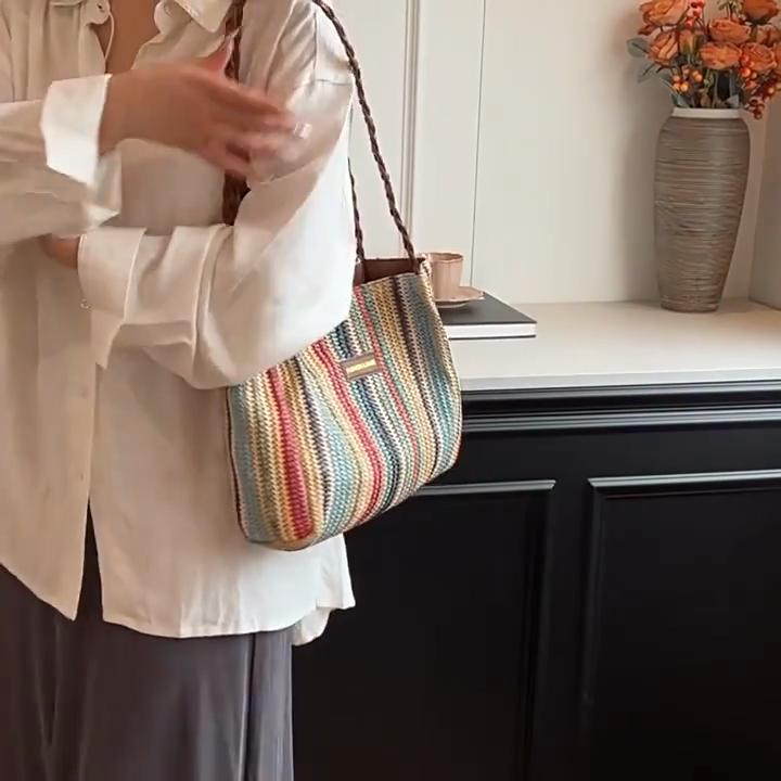 Fashion Trend Spring/Summer Straw Weaving Women's Bag Shoulder Tote Bag Large Capacity Commuter Bag for Travel CLE