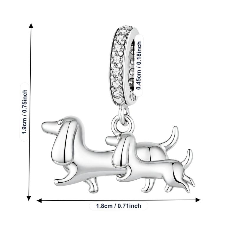 Sterling Silver Dachshund Charm with a Polished Mother and Puppy Design, Rounded Contours, and a Large Loop for DIY Jewelry Projects