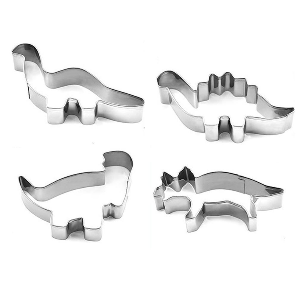 Animal Baking Cutter Easy Release Stainless Steel Dinosaur Shape DIY Baking Cutter Mold for Cake Cookies Pastry 4pcs