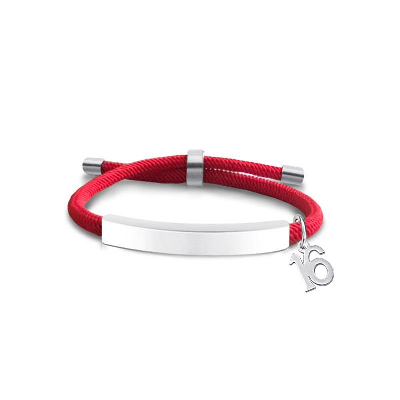 Multi-color Engravable Stainless Steel Bracelet with Number 16 Charm