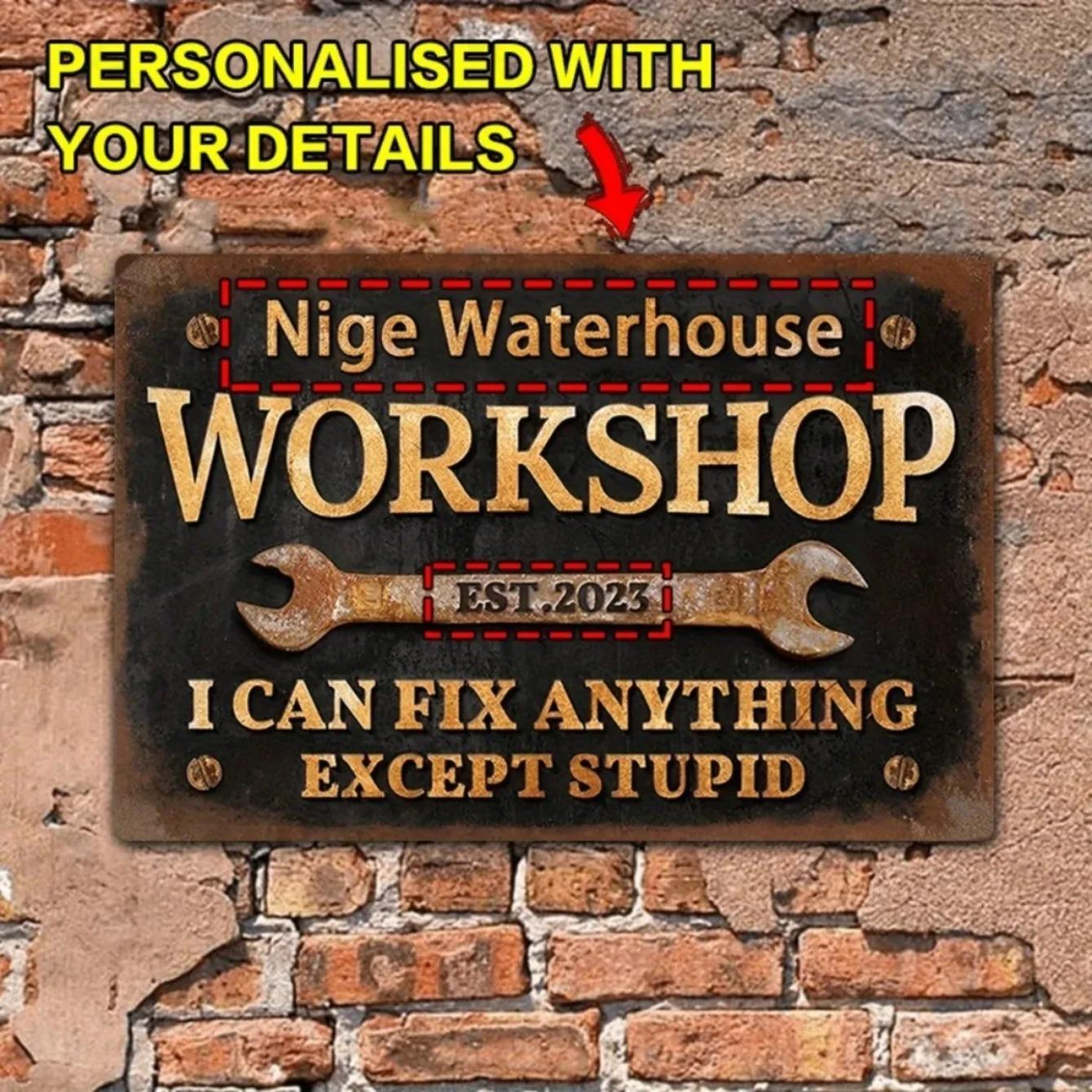 Modern Custom Aluminum Workshop Sign - Personalized Text Year Metal Plaque Wall Hanging белый