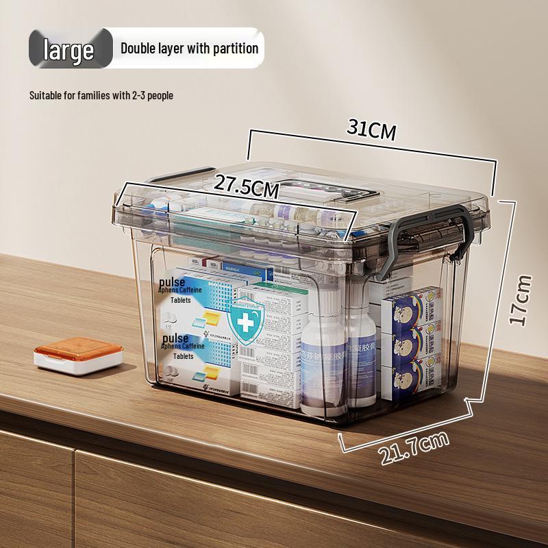 Portable Household Medicine Box with Multilayer Partition and Large Transparent Capacity