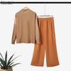 ZANZEA Women Long Sleeve Print Blouse and Pants Casual Two Piece Suit Sets