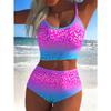 New Year's Split Swimsuit European and American Beach Bikini Set, Colored Leopard Print Printing, Printing Gathering