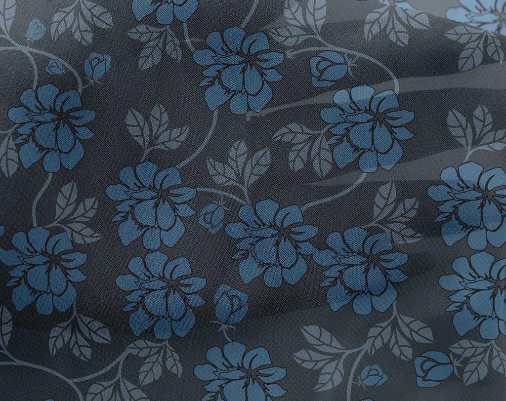 oneOone Georgette Viscose Dark Dusty Blue Fabric Leaves & Clover Craft Projects Decor Fabric Printed By The Yard 42 Inch