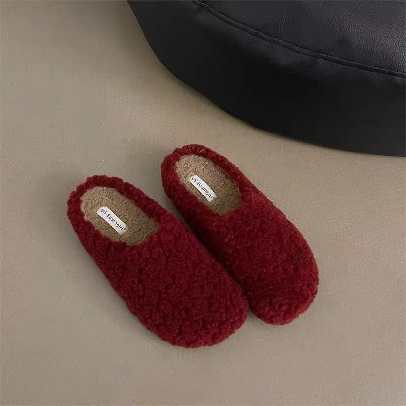 Retro lamb wool plush slippers female 2025 autumn and winter new bag head drag fairy lazy cotton drag one pedal