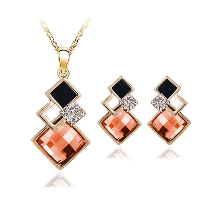 Fashionelegant jewelry suit women's classic geometric square crystal acrylic jewelry