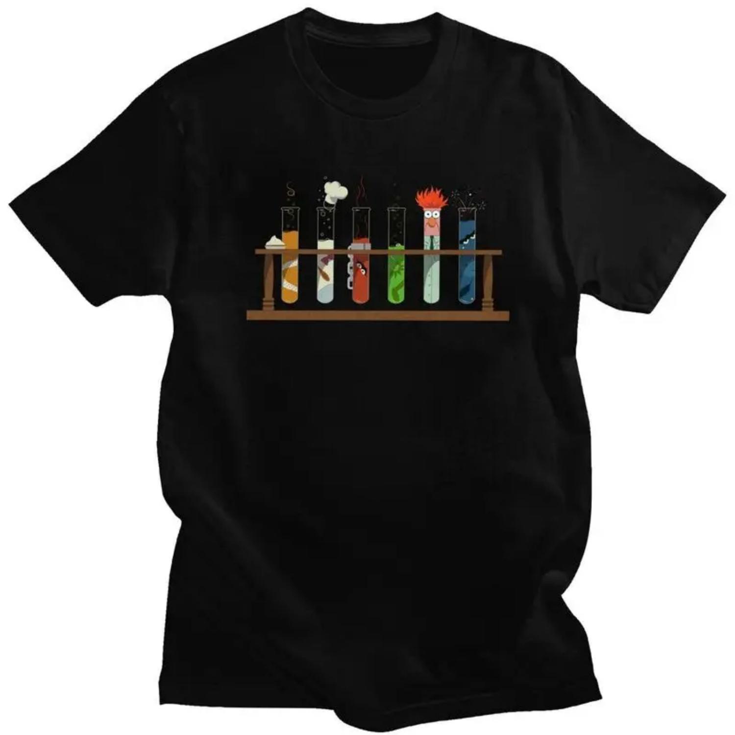 

Custom Mens Funny Muppet Science T Shirts Short Sleeve Cotton Tshirts T-shirt Leisure Chemistry Tee Slim Fit Clothes S чёрный