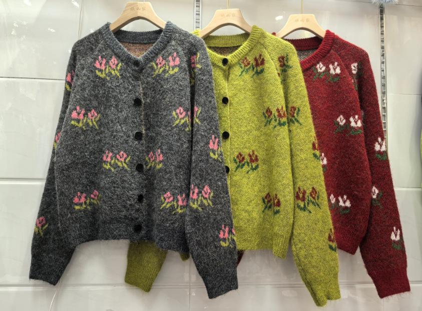 Korean Retro Floral Crochet Loose Fit Cardigan Sweater