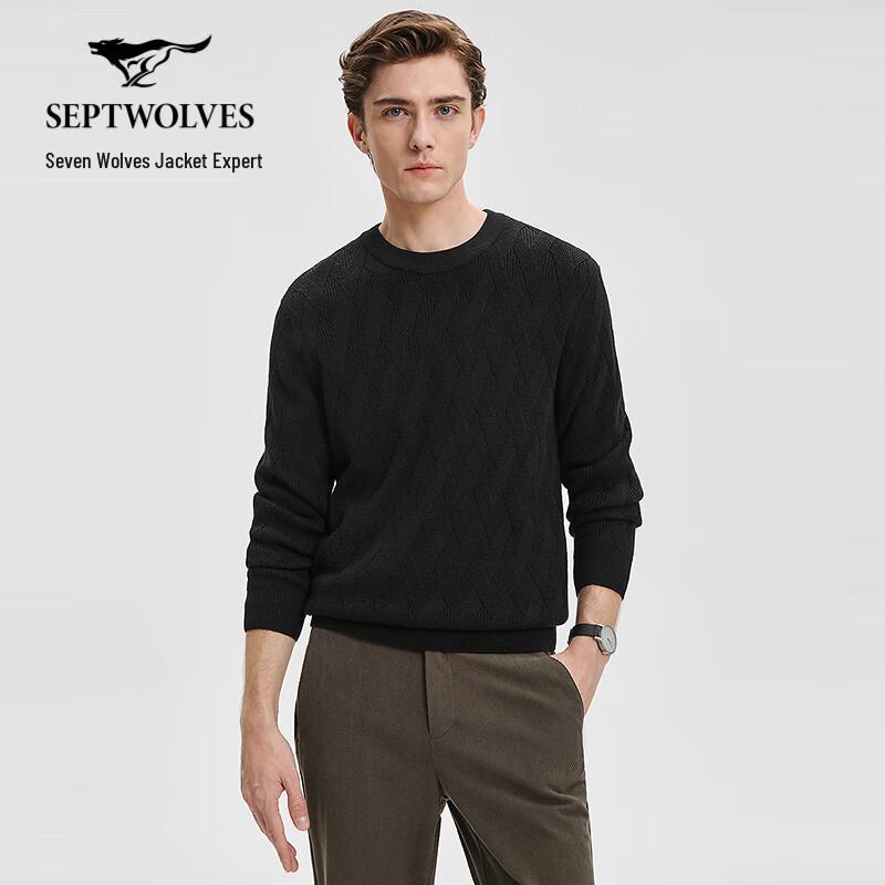 SEPTWOLVES Men's Round Neck Gingham Jacquard Warm Wool Sweater