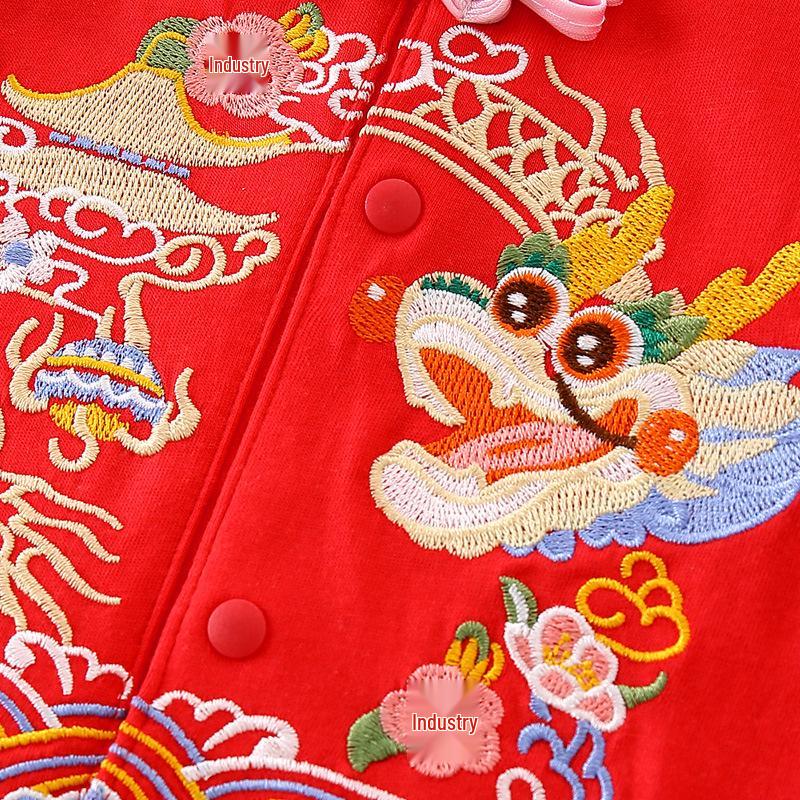 Autumn Long Sleeve Cotton Romper for Baby Girls - Dragon Year Design, Perfect for First Months and One Year Old