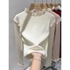 2025 Autumn Women's Apricot Lace Patchwork Knitted Sweater