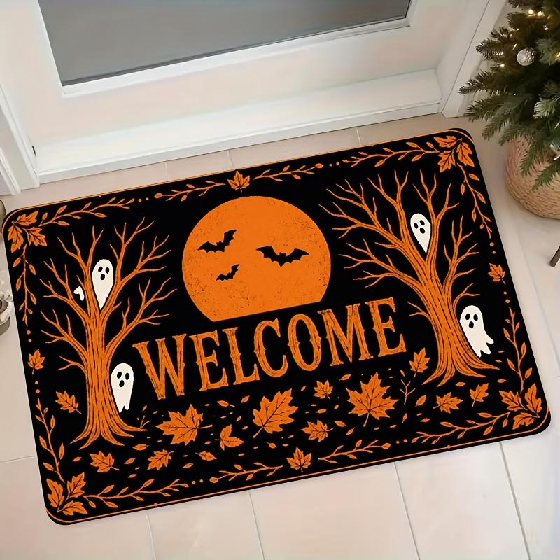 Halloween Theme Welcome Flannel Doormat, Household Entrance Mat, Bathroom Non-Slip Absorbent Foot Mat