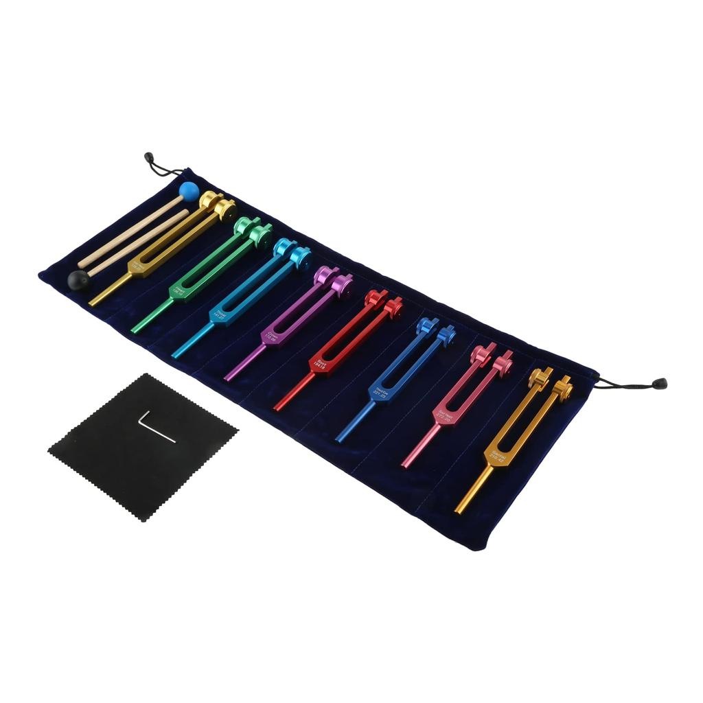 Dreld Chakra Tuning Fork Solfeggio Tuning Fork Set for DNA and Sound Includes 8 Tuning Forks and 2 Silicone Includes and Includes Bag and Cleaning