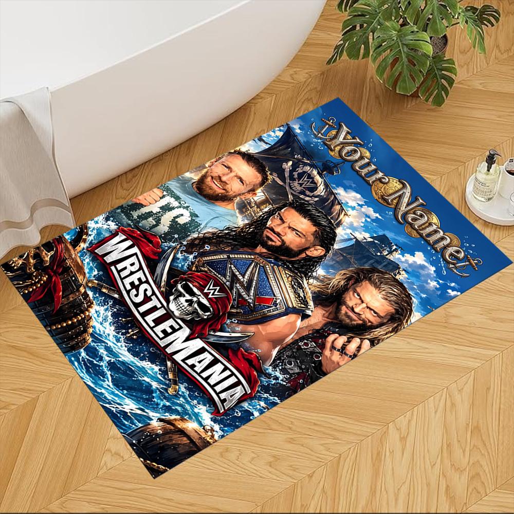 Wrestlemania Personalisierter Teppich mit Textbereich für Küche, Wohnheim, Balkon, Wohnzimmer, Rutschfester Teppich, Bürodekor, Geburtstags-/Weihnachtsgeschenk