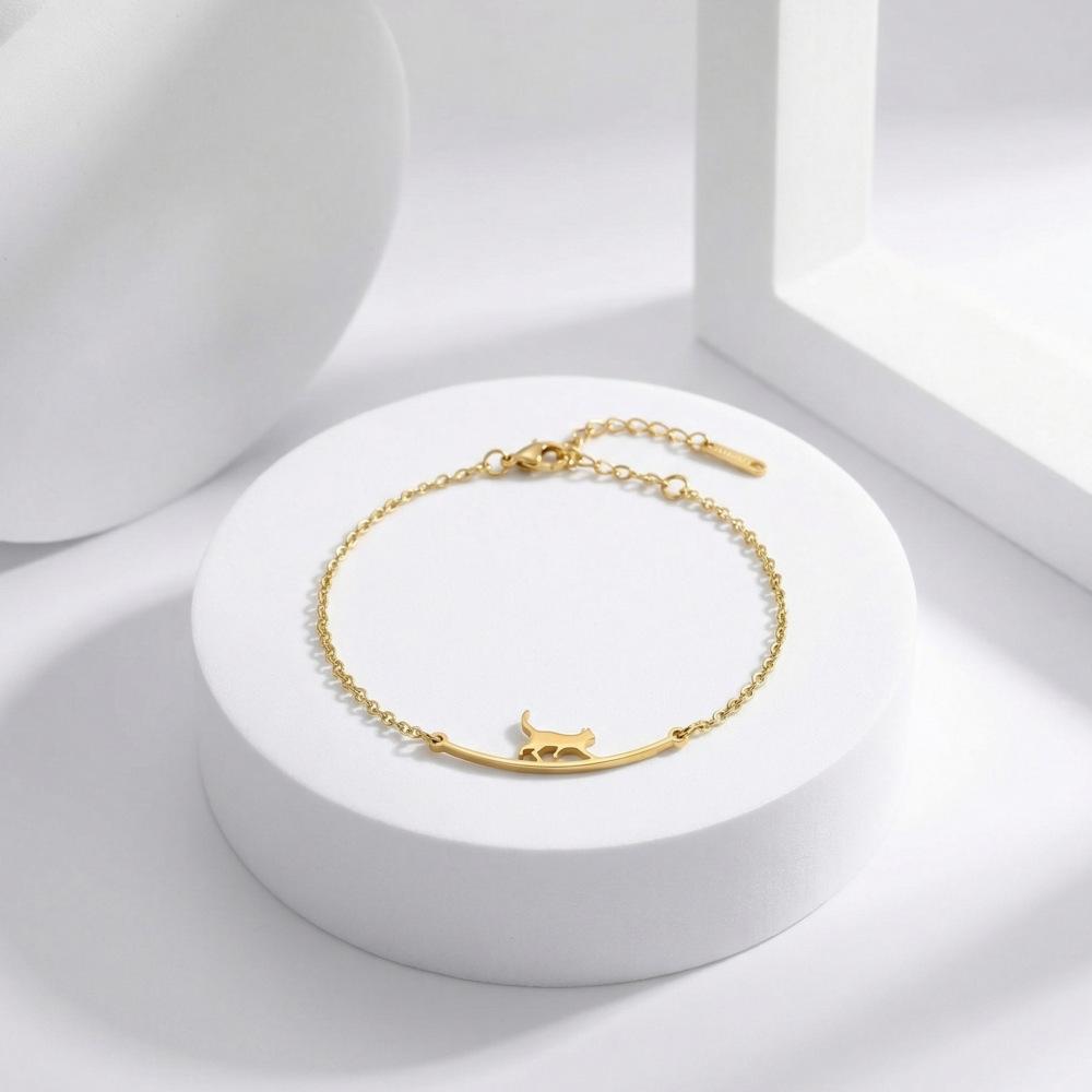 Trendy Korean Style Stainless Steel Cat Pendant Anklet - Summer Beach Accessory