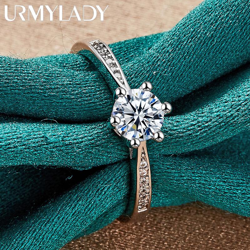URMYLADY 925 Sterling Silver Six Claw Zircon Ring For Women Wedding Fashion Charm Jewelry