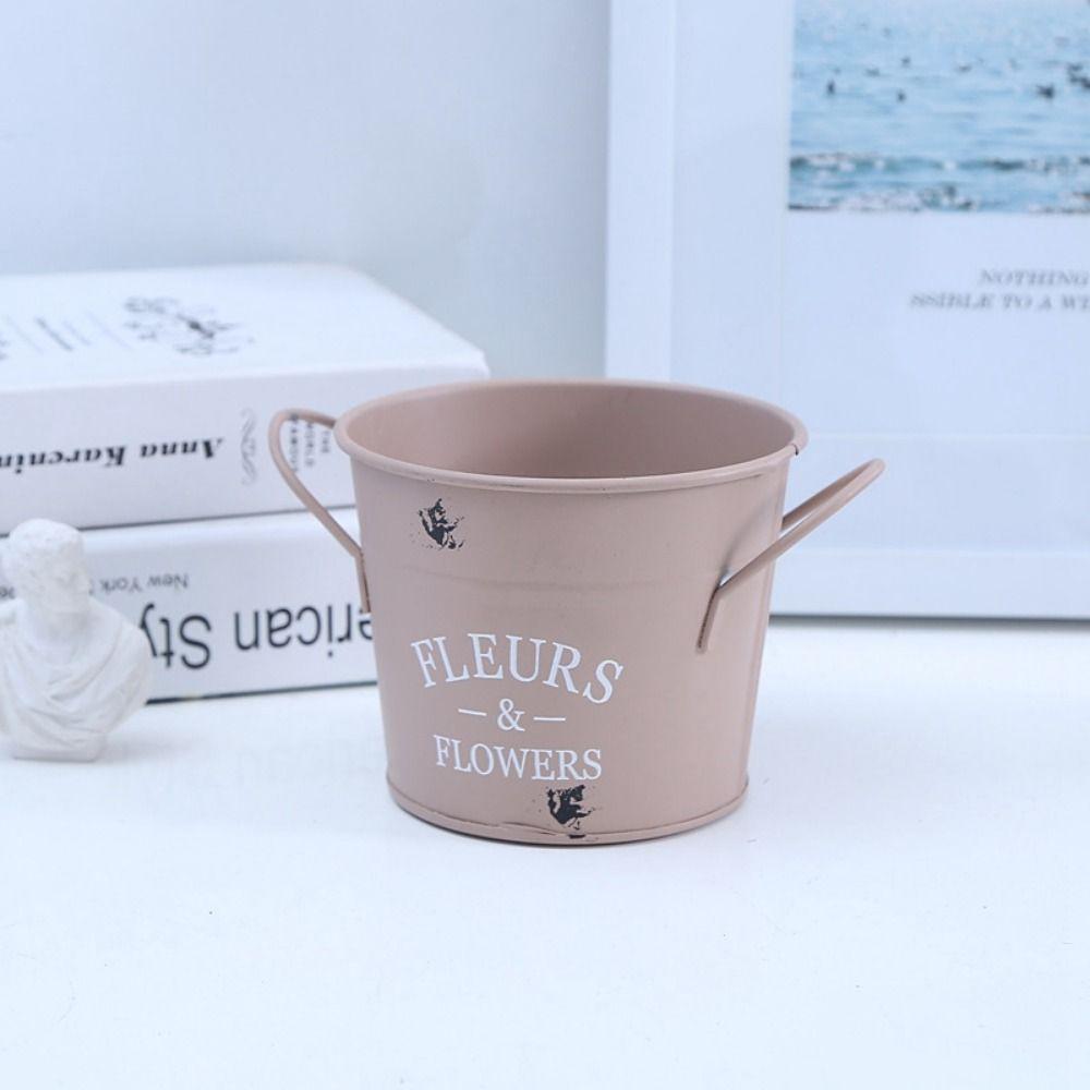 Handicraft Iron Planter Pot Decorative Flower Bucket Ornament Round Flower Pot Flower Arrangement