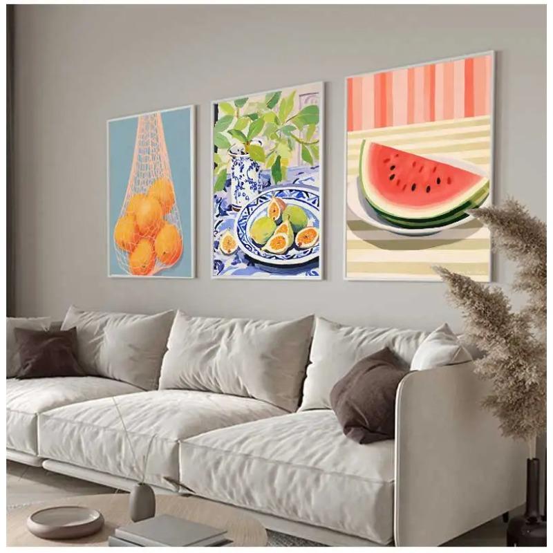 Minimalist Modern Abstract Fruit Poster Print Orange Peaches Strawberry Tomato Lemon Fig Canvas Painting Wall Art Home Decor