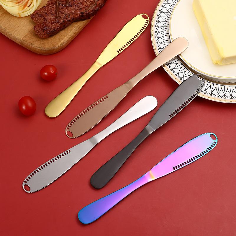430 Edelstahl Buttermesser Löcher Käse Dessertmesser Stahl Marmeladenmesser Besteck Toast Abwischen Sahne Brot Käseschneider Küchenwerkzeuge