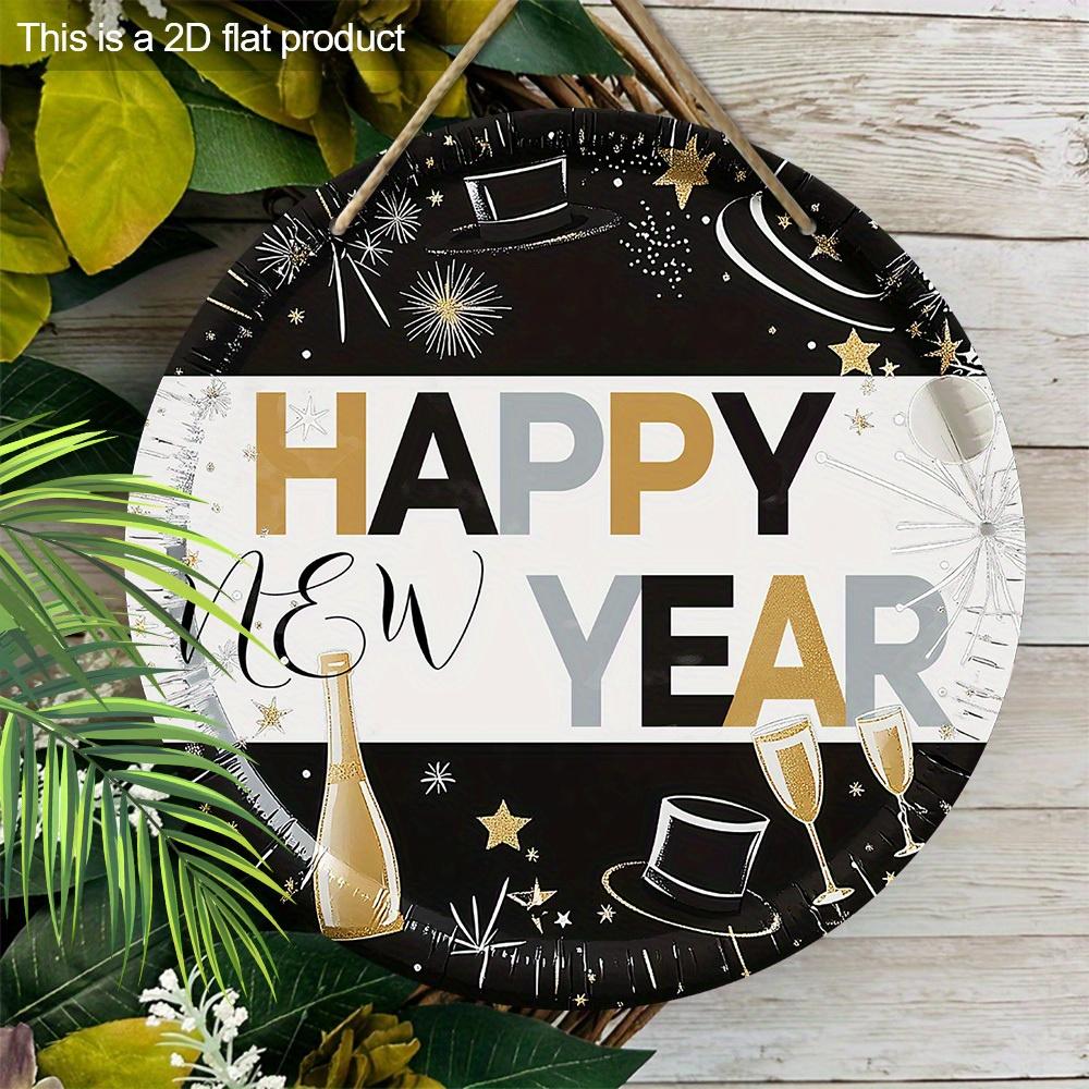 Simple Happy New Year Festival Wooden Ornament - Celebrate The New Year Sign for Front Door, Wall Hanging Decor - Ideal Festival Decor