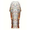 Ramadan-Kaftan mit Blumendruck und Rundhalsausschnitt, elegantes Maxikleid mit Fledermausärmeln und Schlitz, Damenbekleidung
