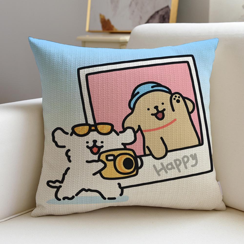 Friendly LLine Friends PuppyS Cushion Cover Breathable and Skinfriendly Linen Pillowcase Square Removable and Washable Cushion