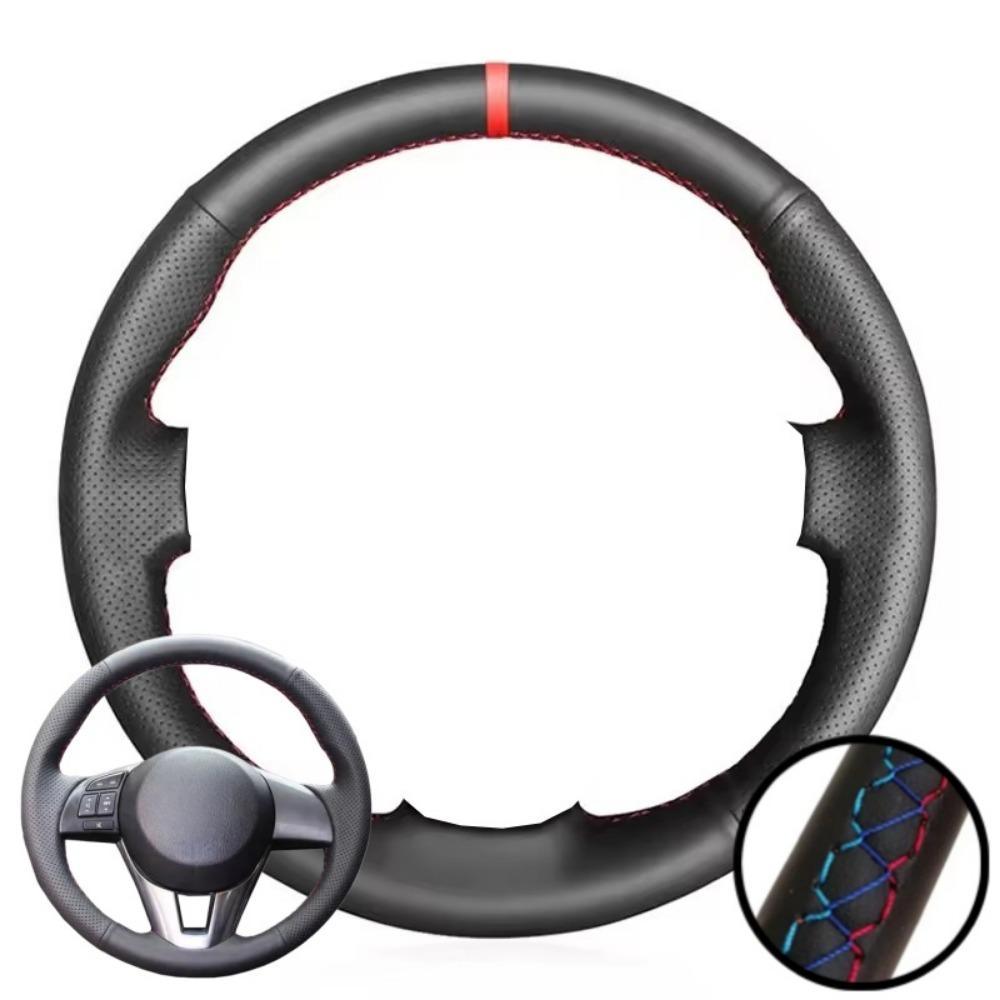 Hand-Stitched Black Perforated Microfiber Leather Steering Wheel Cover For Mazda 3 Axela Mazda 6 Atenza Mazda 2 Car Accessories