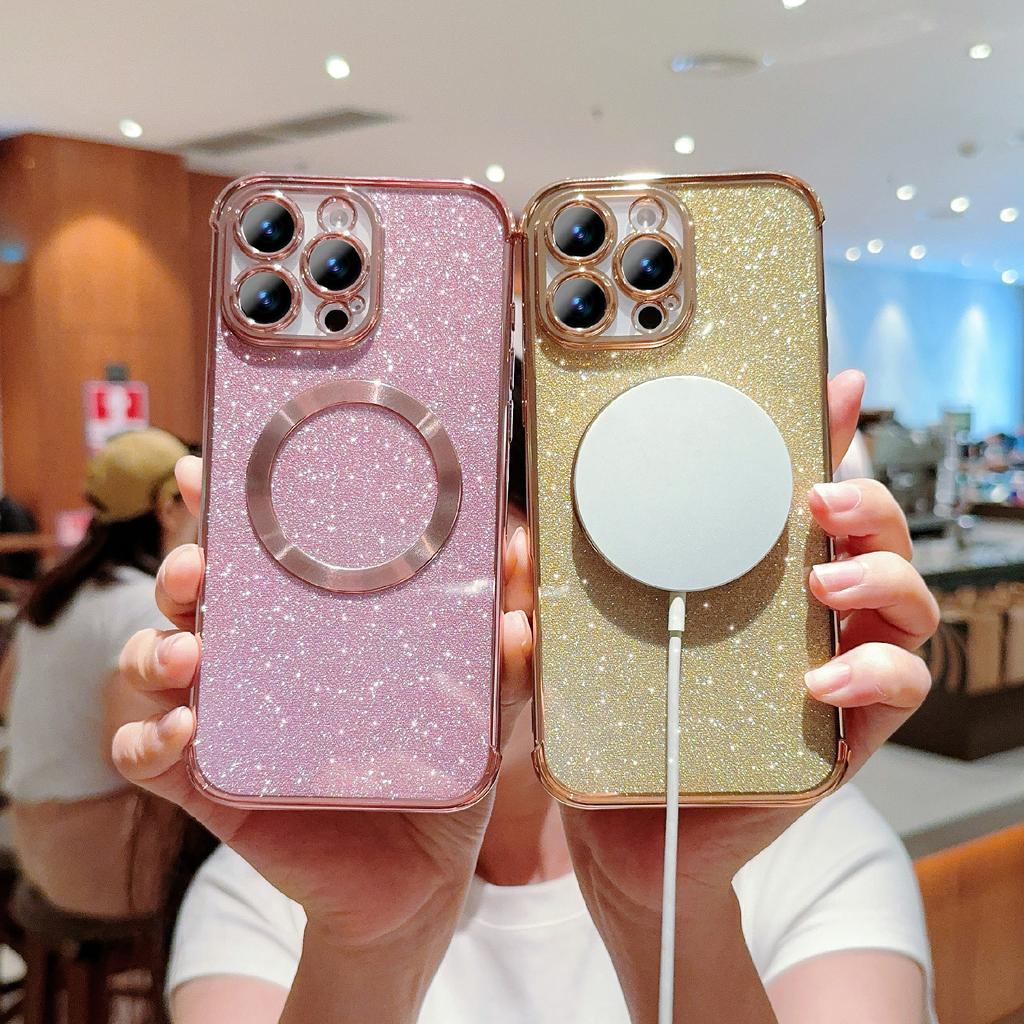 For iPhone 16 Pro Max Case Electroplating Glitter TPU Clear Phone Cover Compatible with MagSafe