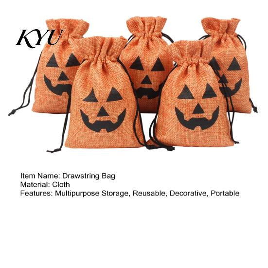 School Party Supplies 5Pcs Halloween Burlap Drawstring Bags, Candy Treat Pouch for Favor, Rustic Favors Goodie Trick or Reusable Gift Packaging Fabric