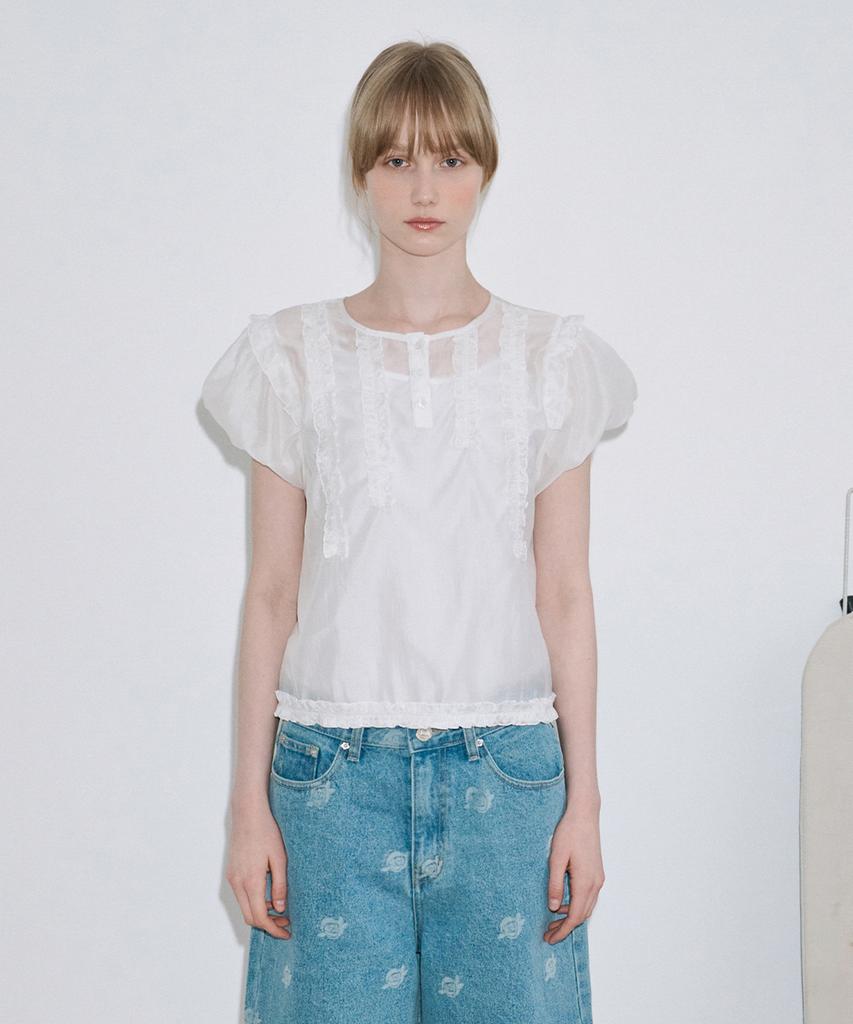 SINOON Babydoll Frill Blouse (White)