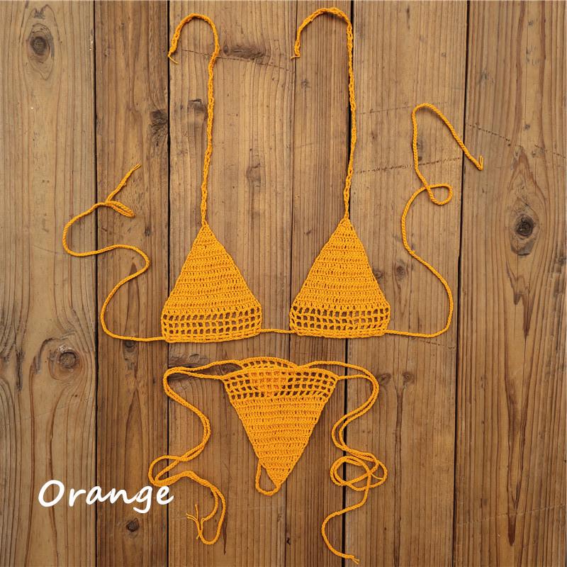 

Трендовый купальник микро-бикини, связанный крючком для загара - Популярен в Европе и Америке M