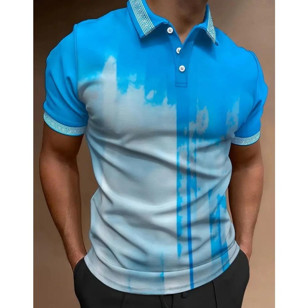 Europäisches und Amerikanisches Sommer Herren Farbblock Gedrucktes Kurzarm Knopfkragen Lässiges Polo Top