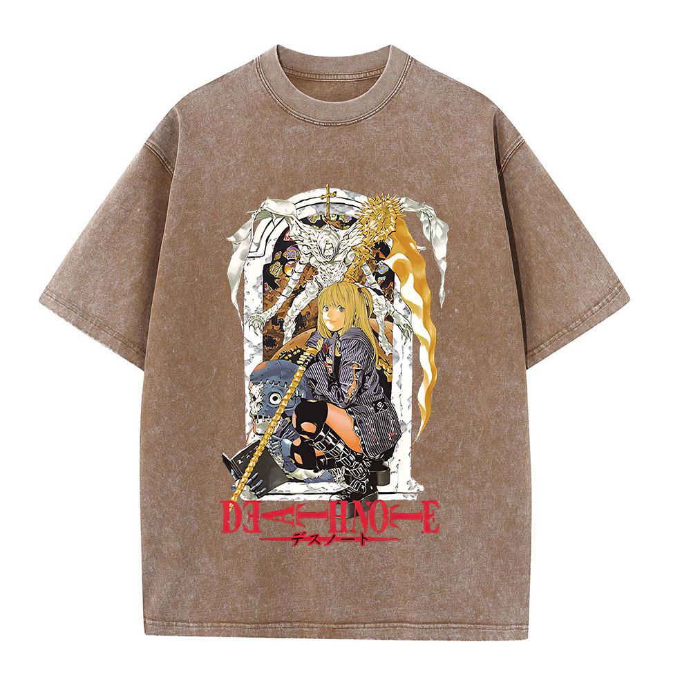 Retro Washed T-Shirts Punk Gothic Anime Death Note Print T-Shirts Harajuku Casual Cotton Vintage Short Sleeve Top