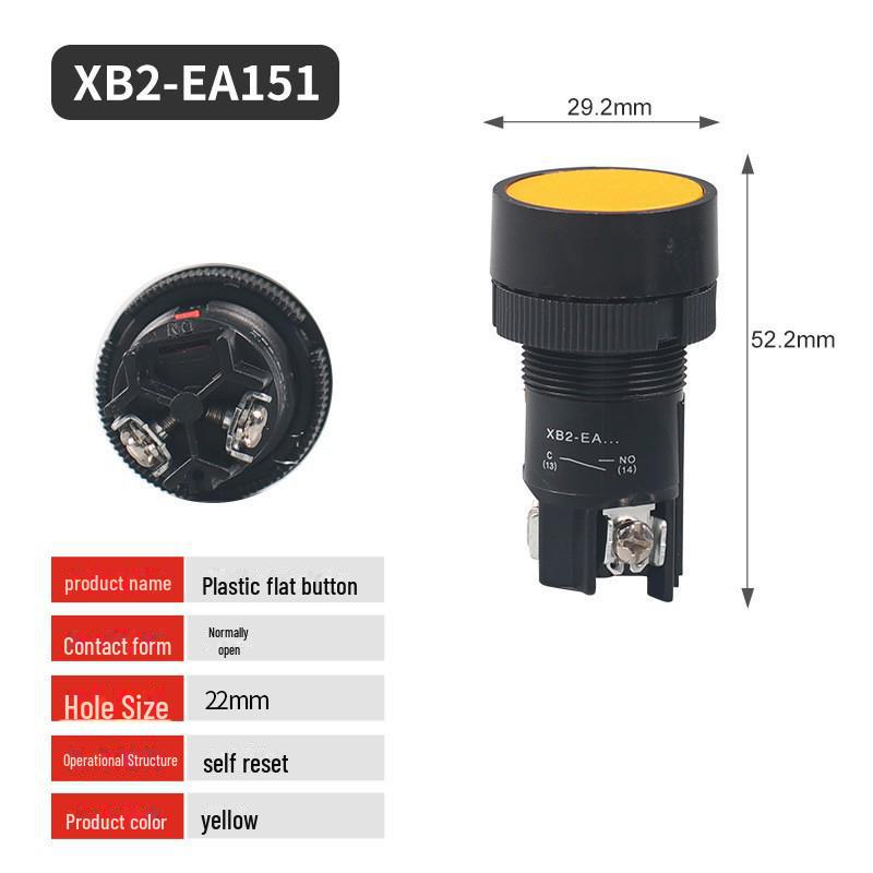 Round Self-Reset Push Button Switch XB2-EA142/131, 22mm, Flat Head, Two Pins