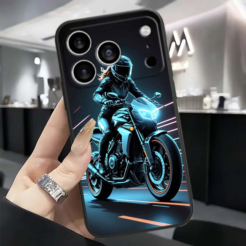 Model Rider Cool Phone Case For Apple iPhone 17 16 16E 15 14 13 12 11 Pro Max Plus Black Soft Silicone