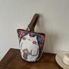 2025 Portable Bucket Bag Hand-Carrying Out Ins Canvas Bag Cute Girl Mobile Phone Female Bag