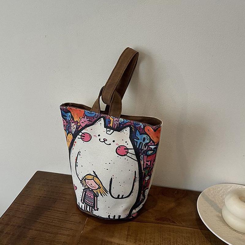 2025 Portable Bucket Bag Hand-Carrying Out Ins Canvas Bag Cute Girl Mobile Phone Female Bag
