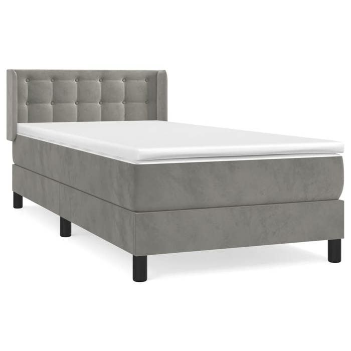 3131177 vidaXL Divan Bed and Mattress Light Grey 90x200 Cm Velvet