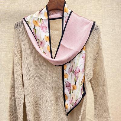 New In Spring! Silk Scarf Femininity Fresh Mulberry Silk Silk Scarf Thin, Narrow And Long Double-Sided Scarf Streamer