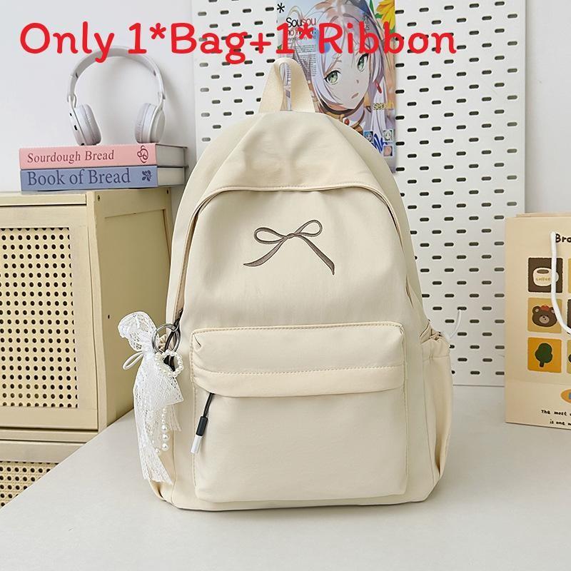 Ribbon Embroidery Bow Nylon Backpack Large Capacity Laptop Fashion Schoolbag