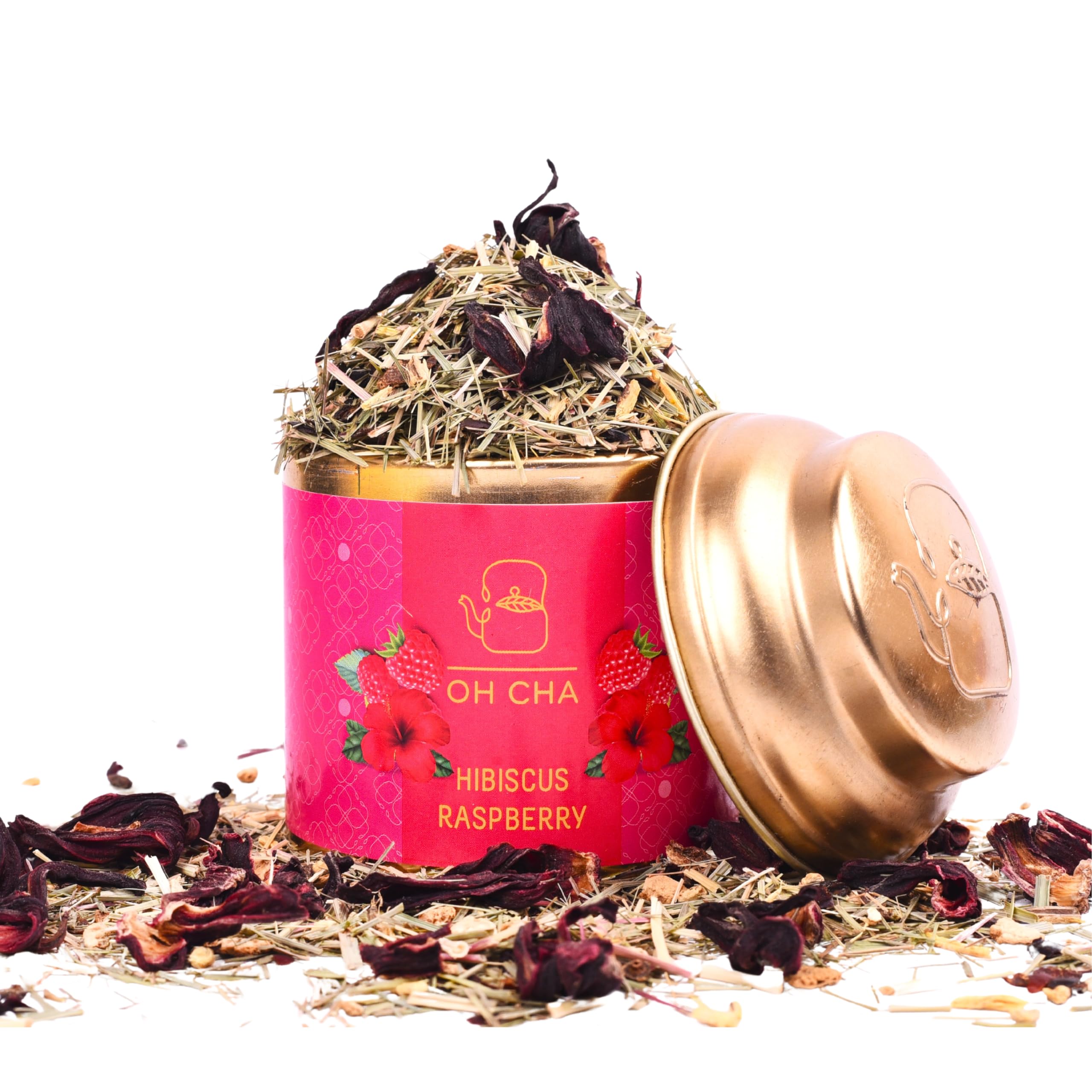 OH CHA - Hibiscus Tea With Raspberry & Lemongrass | Herbal Tea, 35Gms | Blended With Mulethi, Orange Peel, Rose Hip | Caffeine Free Herbal T