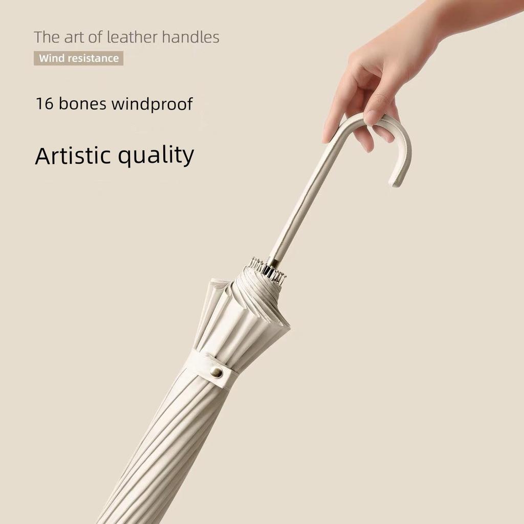 Modern Minimalist Curved Hook Handle 16-Rib Long Handle Fresh Style Umbrella, High Aesthetic Large Sun Protection Wind-Resistant Automatic Umbrella